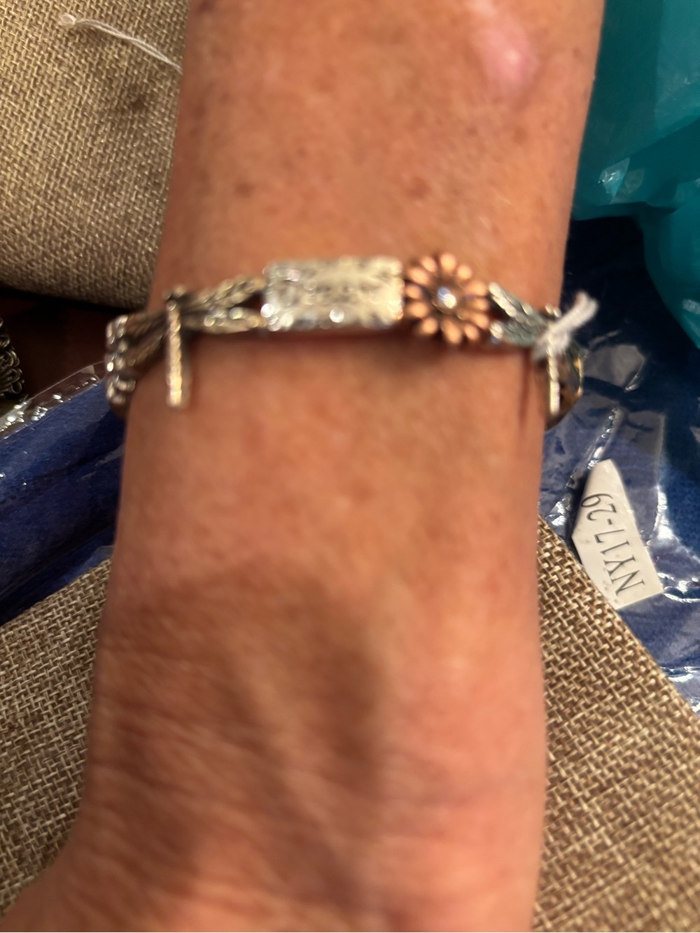 Two-Tone Daisy “Dream” BoHo Link Bracelet - Silver and Copper